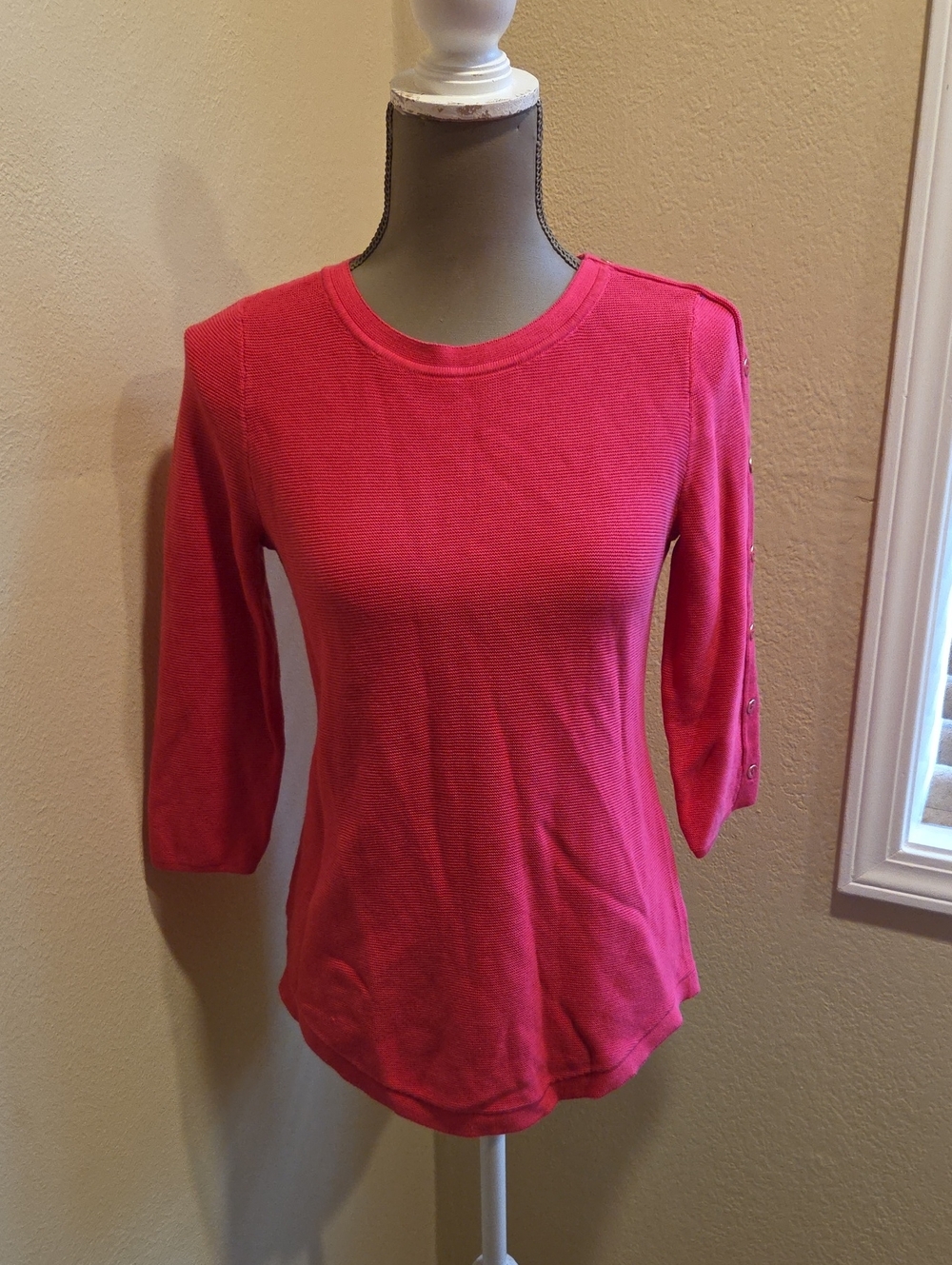 Talbots Women's Pink Button-Sleeve Knit Top